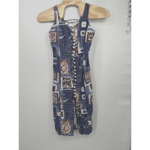 Vintage Tango Mango Flare Dress Size M Womans BlueTan Button down Sleeveless - Picture 2 of 8